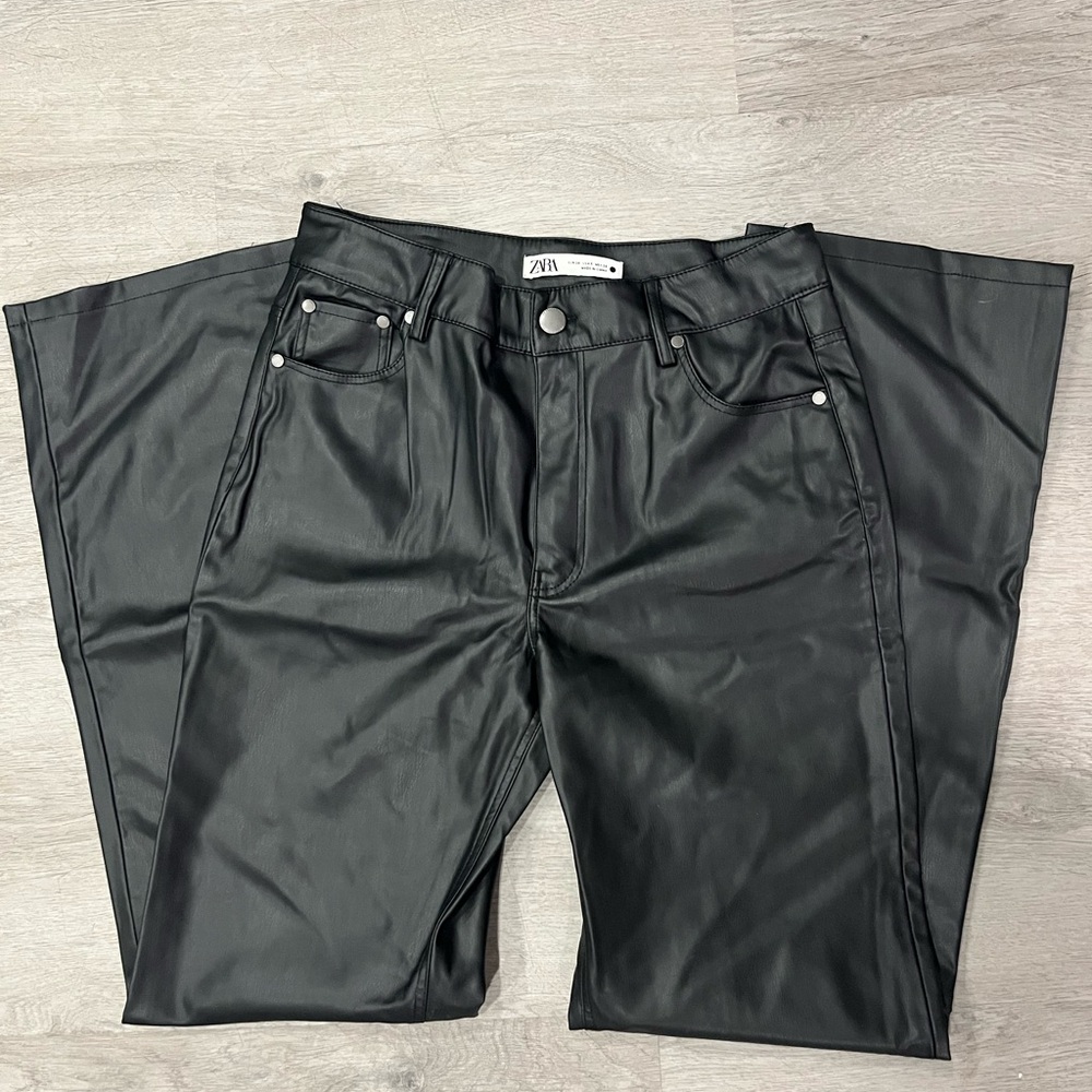 Zara Sleek Black Leather-Style Trousers